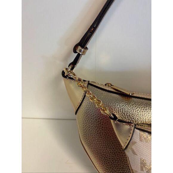 NWT Michael Kors Hollis 2 in 1 Metallic Leather Logo Jaquard Shoulder Bag.
